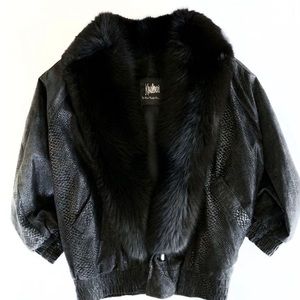 Black Suede Fox Collar Jacket By Koslows Furriers for Neiman Marcus